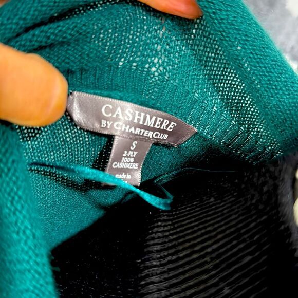 Charter Club Women Cardigan Sweater 2 Ply 100% Cashmere Ruffle Small Long Green - Picture 2 of 8